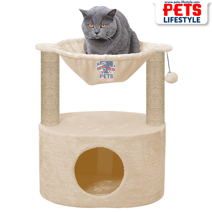 Canine Desk Dual Level Cat Bed and Scratching Post with Hammock