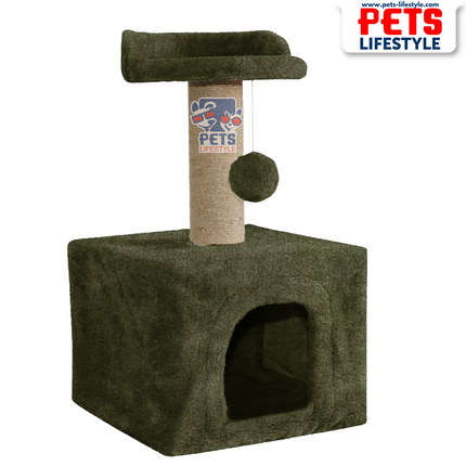 Canine Desk Soft Fur Condo Activity Cat Tree – Sisal/Jute Scratching Post with Hanging Ball