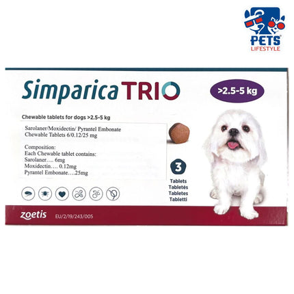 Zoetis Simparica Trio Dog Tick and Flea Control Tablet (pack of 3 tablets)