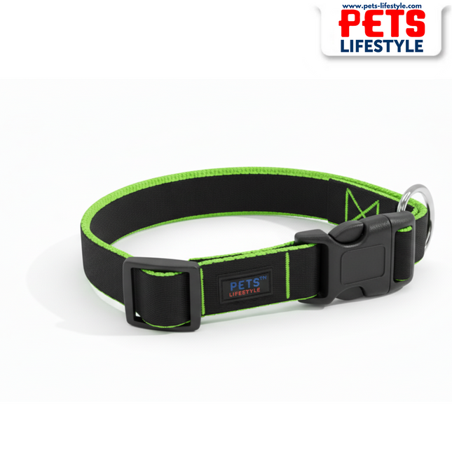 PᴇᴛsLɪғᴇsᴛʏʟᴇ Muttley Dog Collar – Black with Bright Green