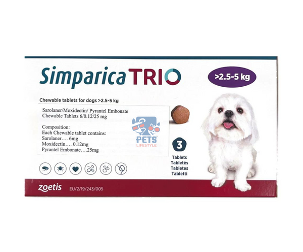 Zoetis Simparica Trio Dog Tick and Flea Control Tablet Pets
