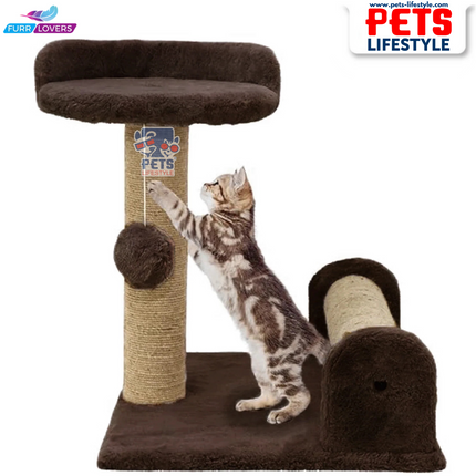 Canine Desk Soft Fur Fabric Activity Dual Jute Rope Scratching Post Cat Tree for Kittens & Cats