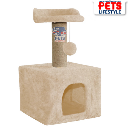Canine Desk Soft Fur Condo Activity Cat Tree – Sisal/Jute Scratching Post with Hanging Ball