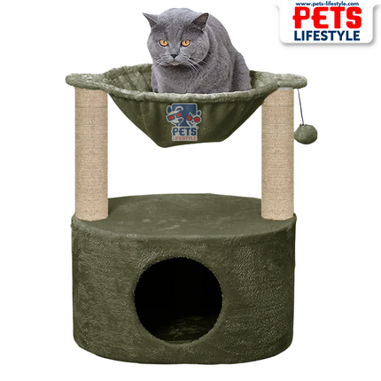 Canine Desk Dual Level Cat Bed and Scratching Post with Hammock