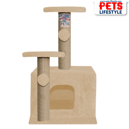 Canine Desk Soft Fur Activity Cat Tree – Natural Sisal Scratching Posts & Hanging Ball Toys