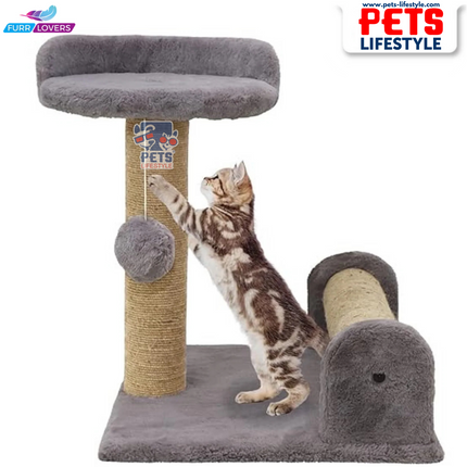 Canine Desk Soft Fur Fabric Activity Dual Jute Rope Scratching Post Cat Tree for Kittens & Cats