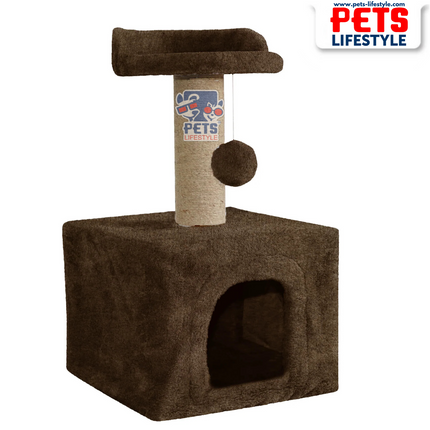 Canine Desk Soft Fur Condo Activity Cat Tree – Sisal/Jute Scratching Post with Hanging Ball