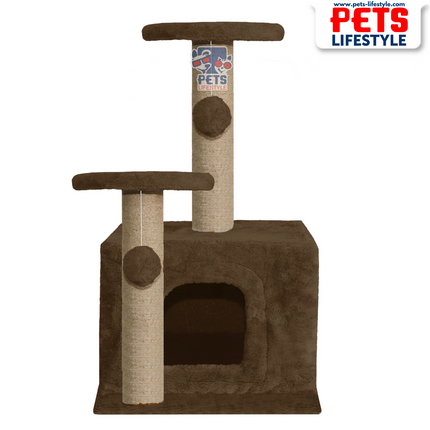 Canine Desk Soft Fur Activity Cat Tree – Natural Sisal Scratching Posts & Hanging Ball Toys
