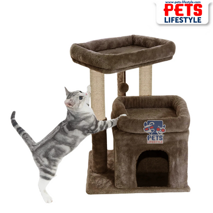 Canine Desk Kitten Cat Tree – Condo with Scratching Posts, Detachable Beds, Hanging Ball & Removable Cover