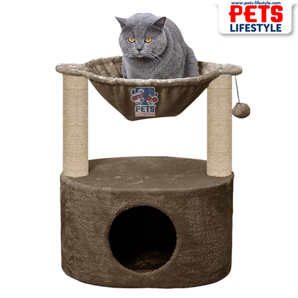 Canine Desk Dual Level Cat Bed and Scratching Post with Hammock