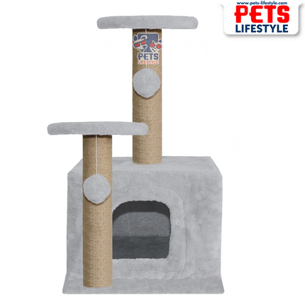 Canine Desk Soft Fur Activity Cat Tree – Natural Sisal Scratching Posts & Hanging Ball Toys