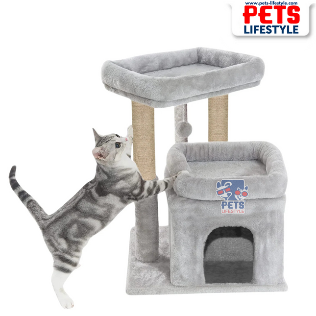Canine Desk Kitten Cat Tree – Condo with Scratching Posts, Detachable Beds, Hanging Ball & Removable Cover