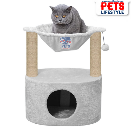 Canine Desk Dual Level Cat Bed and Scratching Post with Hammock