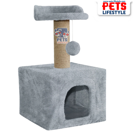 Canine Desk Soft Fur Condo Activity Cat Tree – Sisal/Jute Scratching Post with Hanging Ball