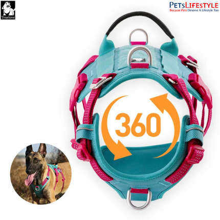 Truelove Escape Proof Dog Harness – Pool Blue – Double H-Design Safety Harness for Strong Dogs