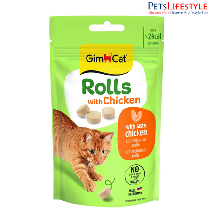 GimCat Rolls Cat Treats Salmon & Chicken Flavours Low-Calorie 100 Rolls
