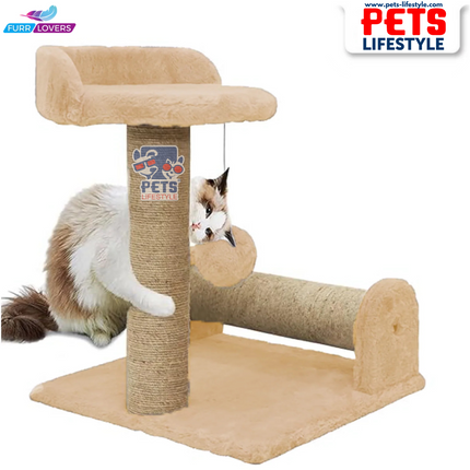 Canine Desk Soft Fur Fabric Activity Dual Jute Rope Scratching Post Cat Tree for Kittens & Cats