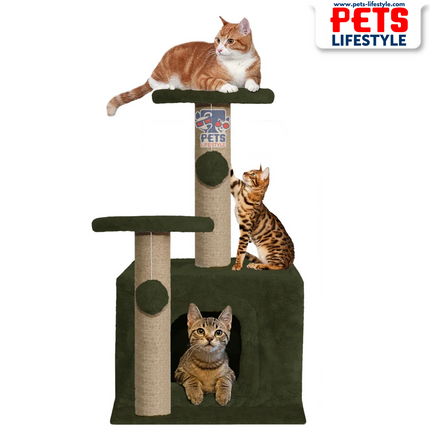 Canine Desk Soft Fur Activity Cat Tree – Natural Sisal Scratching Posts & Hanging Ball Toys