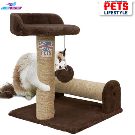 Canine Desk Soft Fur Fabric Activity Dual Jute Rope Scratching Post Cat Tree for Kittens & Cats