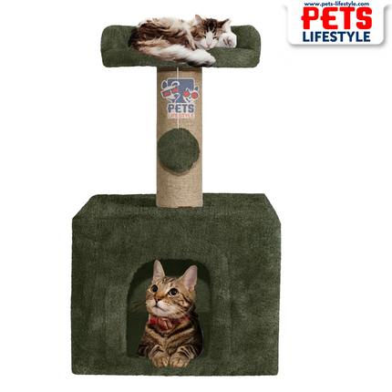 Canine Desk Soft Fur Condo Activity Cat Tree – Sisal/Jute Scratching Post with Hanging Ball