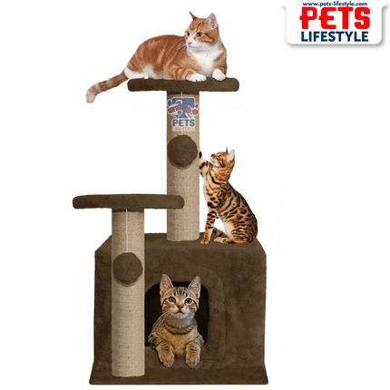 Canine Desk Soft Fur Activity Cat Tree – Natural Sisal Scratching Posts & Hanging Ball Toys