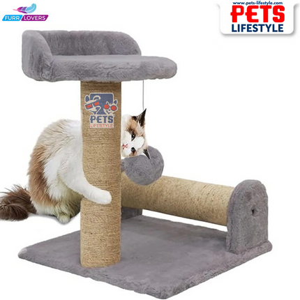 Canine Desk Soft Fur Fabric Activity Dual Jute Rope Scratching Post Cat Tree for Kittens & Cats