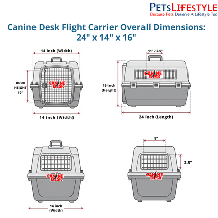 Canine Desk Flight Carrier (24" × 14" × 16") | IATA Approved Airline Travel Crate for Dogs & Cats (Medium)