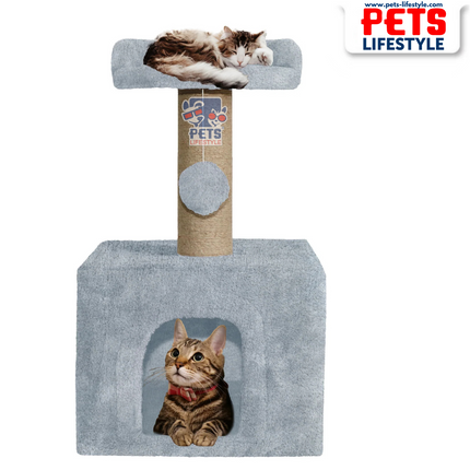 Canine Desk Soft Fur Condo Activity Cat Tree – Sisal/Jute Scratching Post with Hanging Ball