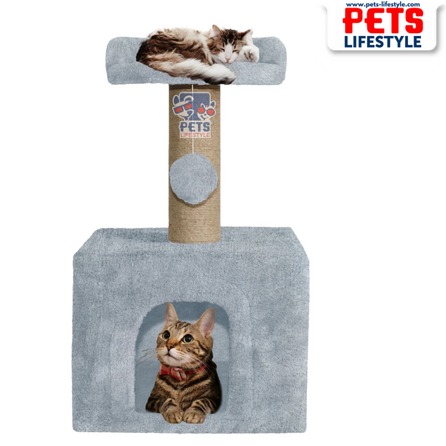 Canine Desk Soft Fur Condo Activity Cat Tree – Sisal/Jute Scratching Post with Hanging Ball