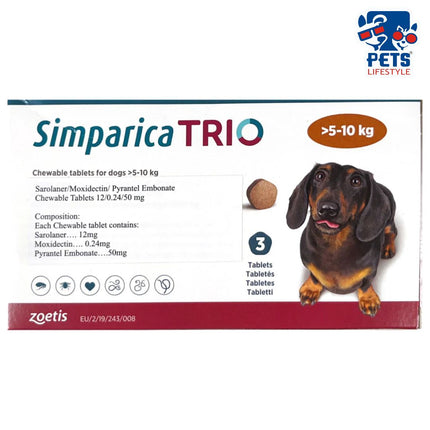 Zoetis Simparica Trio Dog Tick and Flea Control Tablet (pack of 3 tablets)
