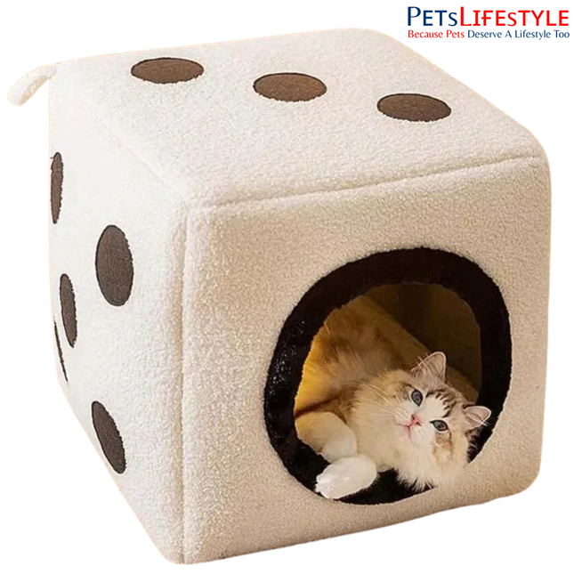 Dice Shape Cat Bed House – Comfortable Plush Cube Nest for Cats & Small Dogs Indoor