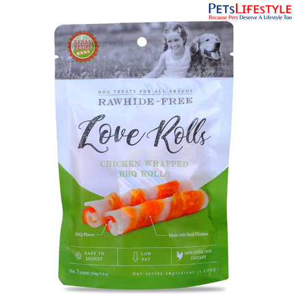 Rena’s Love Chicken Wrapped Barbeque Rolls Dog Treats 154gm