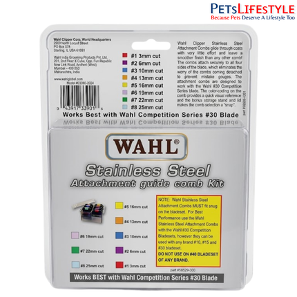 Wahl Professional Animal Stainless Steel Attachment Guide Combs for Detachable Blade Clippers