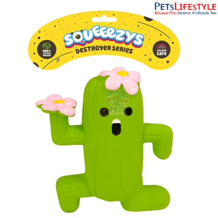 Squeeezys Latex Cactus Man Green Squeaky Dog Toy – Natural Latex Rubber Toy for Small & Medium Dogs