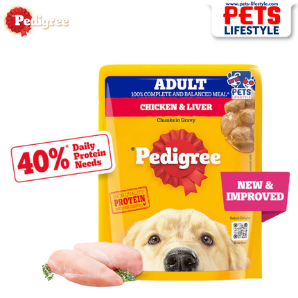 Pedigree Chicken & Liver Chunks in Gravy Adult Wet Dog Food - 70 g packs