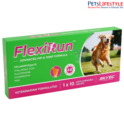 Sky EC FlexiRun | Advanced Hip & Joint Support Chewable Tablets for Dogs | Glucosamine, Chondroitin, MSM, Type II Collagen & Hyaluronic Acid