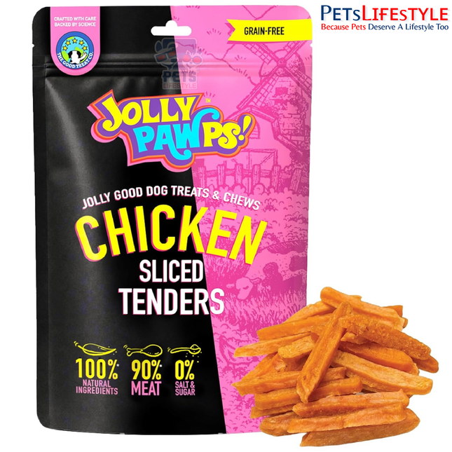 Jolly Pawps Chicken Sliced Tenders Dog Treats 85 g – 90% Chicken Breast, Grain-Free & Gluten-Free Training Treats for Dogs and Puppies