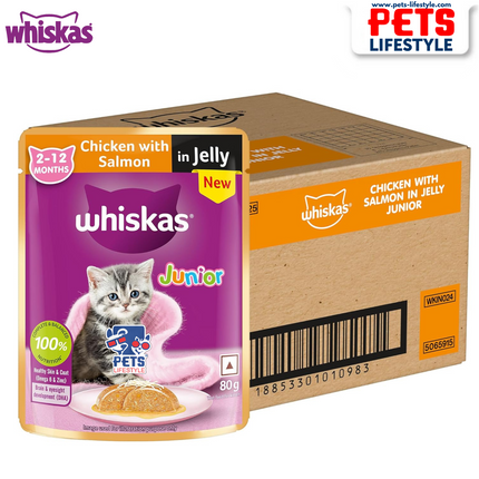 WHISKAS Junior Kitten Wet Food – Chicken with Salmon in Jelly