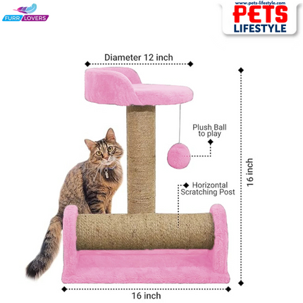Canine Desk Soft Fur Fabric Activity Dual Jute Rope Scratching Post Cat Tree for Kittens & Cats