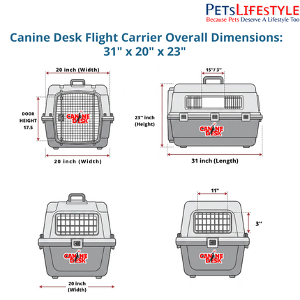 Canine Desk Flight Carrier (31" × 20" × 23") | IATA Style Airline Travel Crate for Medium to Large Dogs | Heavy-Duty Pet Travel Carrier