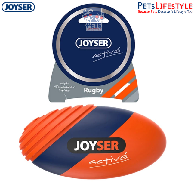 JOYSER Active TPU Rugby Ball with Squeaker Durable Dog Toy – Orange (M)