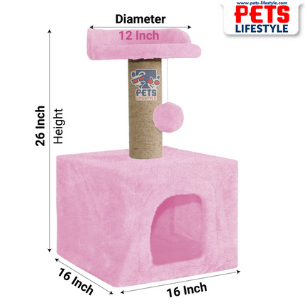 Canine Desk Soft Fur Condo Activity Cat Tree – Sisal/Jute Scratching Post with Hanging Ball