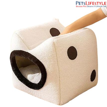 Dice Shape Cat Bed House – Comfortable Plush Cube Nest for Cats & Small Dogs Indoor
