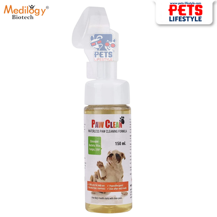 Medilogy Paw Clean Waterless Paw Cleaning Shampoo with Silicone Brush – For Dogs & Cats – 150 ml