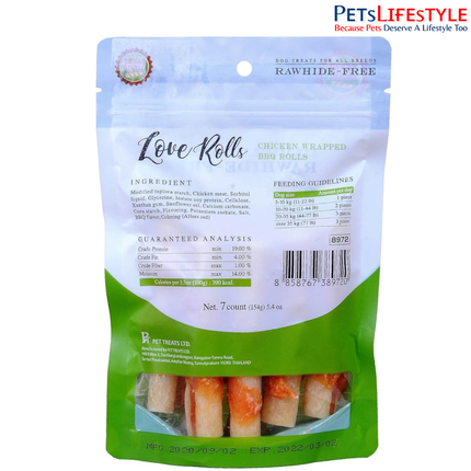Rena’s Love Chicken Wrapped Barbeque Rolls Dog Treats 154gm