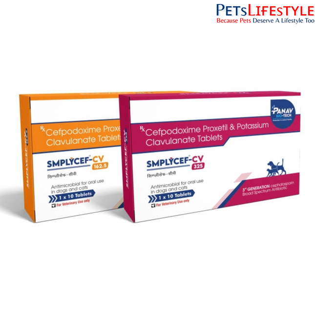 SMPLYCEF-CV Cefpodoxime Proxetil & Potassium Clavulanate Tablets for Dogs & Cats (162.5 mg / 325 mg)
