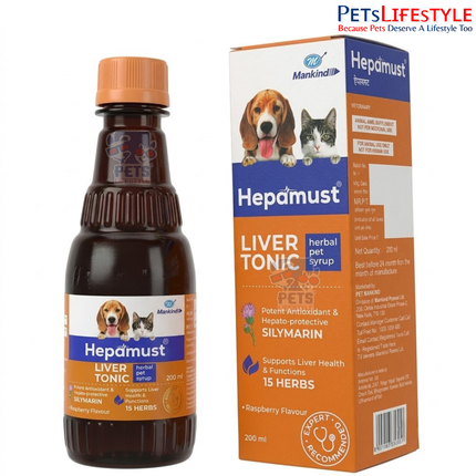 Mankind Hepamust Liver Tonic | Ayurvedic Liver Support & Appetite Booster for Dogs & Cats | 15-Herb Liver Formula | 200 ml