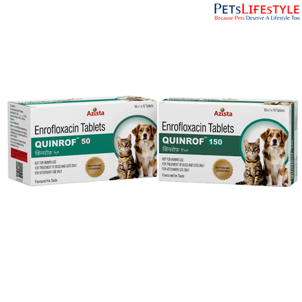 Quinrof Enrofloxacin Tablets for Dogs & Cats – 50mg & 150mg Mutton Flavoured Antibiotic (1x10 Tablets)