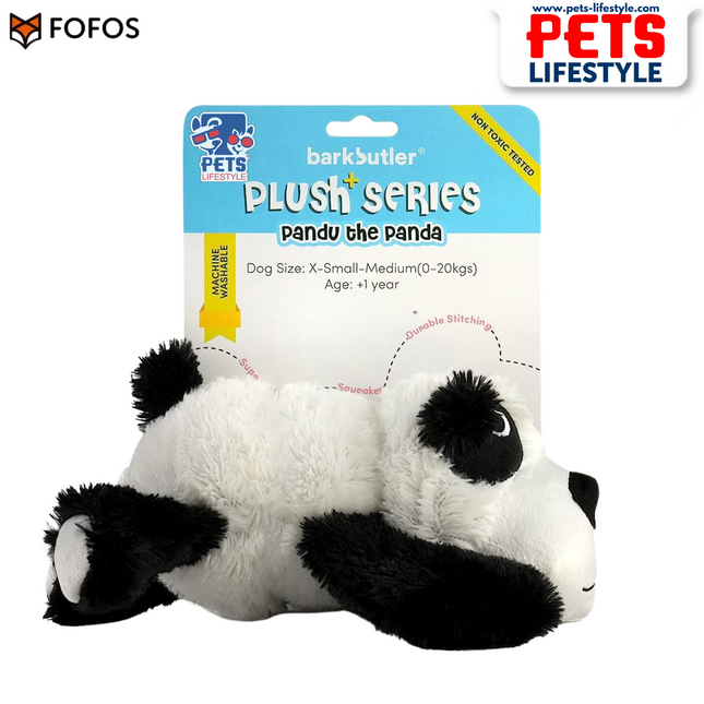FOFOS BarkButler Pandu The Panda Plush Dog Toy | Soft Squeaky Toy for Small & Medium Dogs
