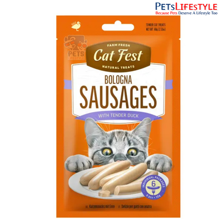 Catfest Bologna Sausages with Tender Duck – High-Protein Duck Cat Treats, Gluten-Free, 60 g